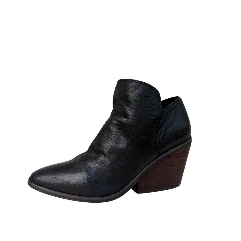 Lucky‎ Brand Womens Black Genuine Leather Ankle Boots Block Heel Size 7 M